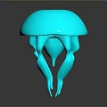 Turquoise Jellyfish with smooth bell-shaped body and tentacles on dark background with reflection