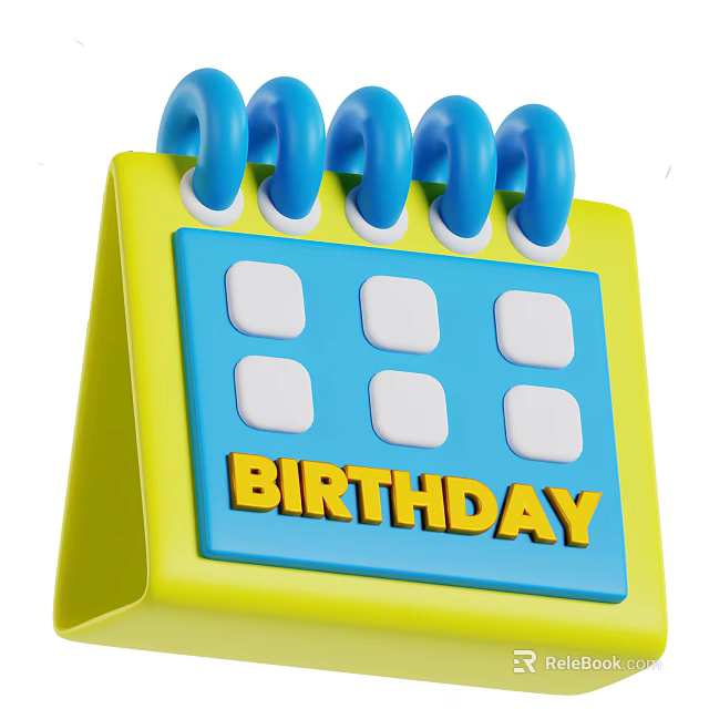 Yellow Blue White Decorative Ornament Set With Birthday Calendar Spiral Binding Square Design 3d model 