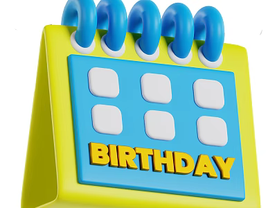 Yellow Blue White Decorative Ornament Set With Birthday Calendar Spiral Binding Square Design 3d model