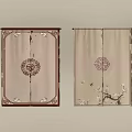 Traditional Style Curtains With Brown Frame Circular Hexagonal Patterns And Plum Blossom Birds
