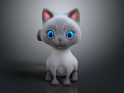 Cute 3D Cartoon Cat Character With Big Blue Eyes And Pink Ears 3d model