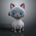 Cute 3D Cartoon Cat Character With Big Blue Eyes And Pink Ears