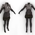 Stylish Women's Outfit With Metal Shoulder Armor Dark Top Plaid Skirt Long Socks And High Heels