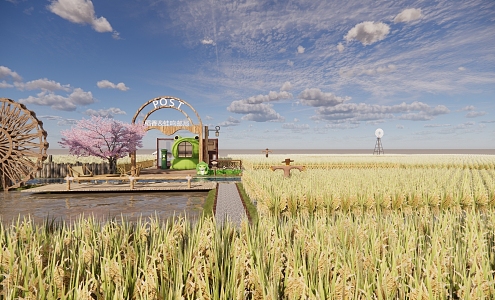 Modern farmland agricultural landscape 3d model