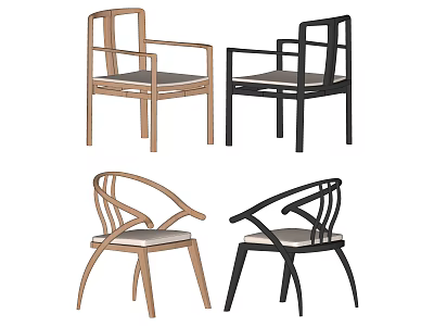 Modern Armchair Designs With Wooden Frames Light Dark Color Options And Unique Backrest 3d model