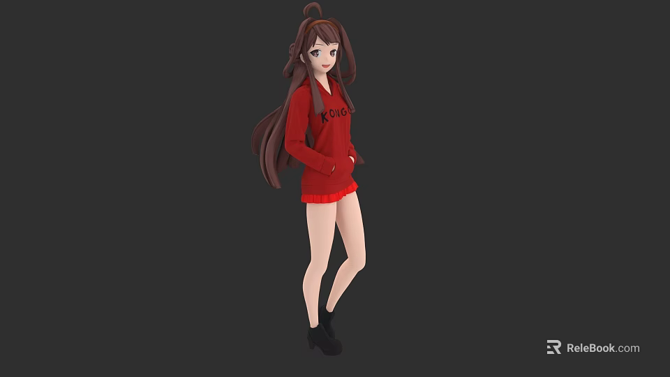 Game and Movie Character With Long Brown Hair Red Hoodie Red Shorts and Black Shoes 3d model 