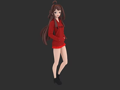 Game and Movie Character With Long Brown Hair Red Hoodie Red Shorts and Black Shoes 3d model
