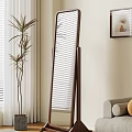 Stylish Living Area With Wooden Floor Mirror Window Blinds Indoor Plant Sofa And Wall Art