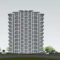 Modern High Rise Residential Building Exterior With Balconies And Green Trees