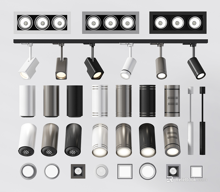 Modern Downlights And Spotlights In Various Styles Black White Silver Indoor Lighting 3d model 