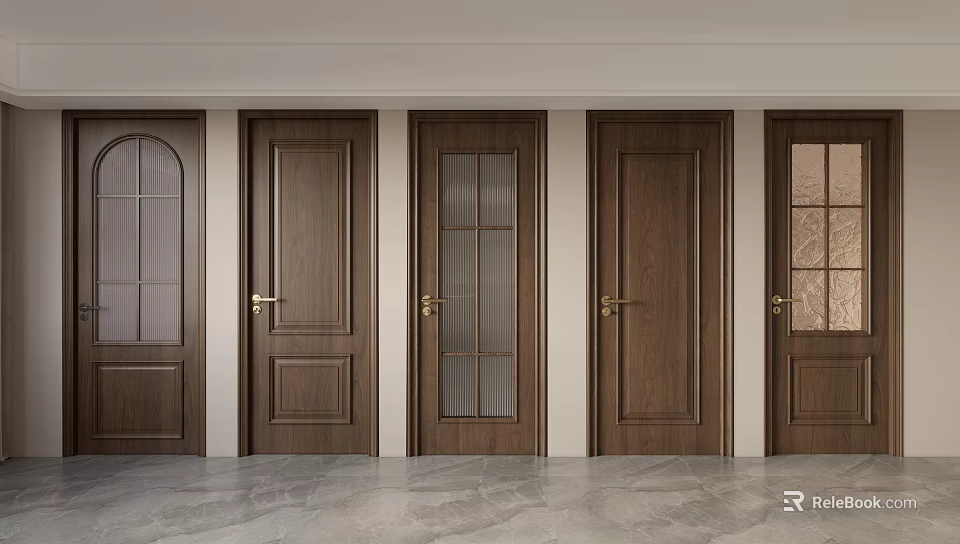 Wooden Hinged Doors With Various Panel Styles Glass Inserts And Solid Designs 3d model