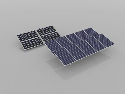 Black Grid and Blue Panel Solar Arrays on Reflective Background Surface 3d model