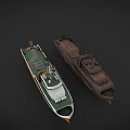 Two Different Ships With Orange White Hull And Brown Deck Structure