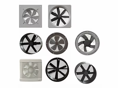 Various Industrial Exhaust Fans with Different Grille and Blade Styles 3d model