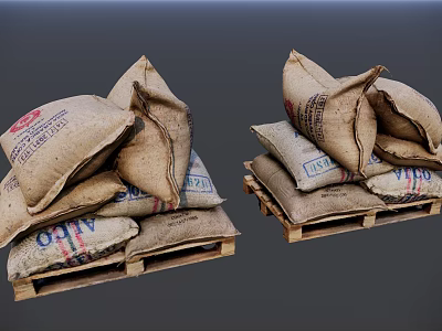 Stacked Burlap Sacks On Wooden Pallets For Industrial Goods Storage 3d model