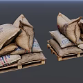 Stacked Burlap Sacks On Wooden Pallets For Industrial Goods Storage