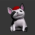 Cute Cartoon French Bulldog with Red Head and Gray White Body Sitting on Black Background