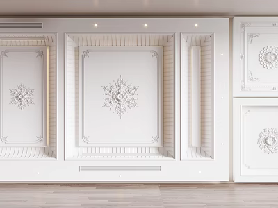 Elegant White Ceiling Design With Ornate Patterns Paneled Sections And Recessed Lighting 3d model