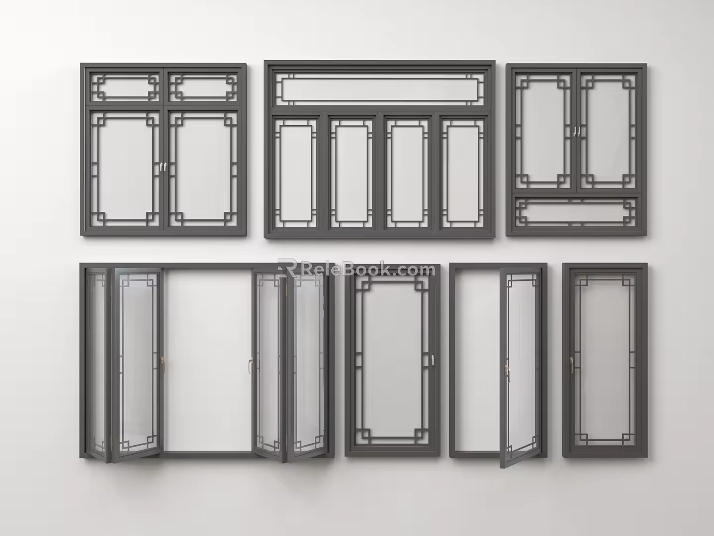 New Chinese-style window combination broken bridge aluminum alloy window casement window folding window floor-to-ceiling window sliding window 3d model