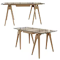 Modern Glass Top Desk With Wooden Legs And Minimalist Design Structure