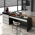 Black And White Modern Interior Functional Desk With Drawers Laptop Coffee Maker Books And Chair