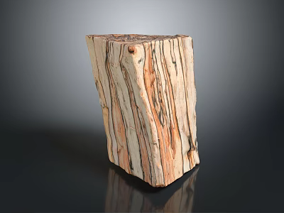 Natural Striped Wooden Block With Brown Beige Black Grain And Smooth Surface 3d model