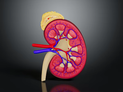 3D Human Kidney Anatomy Model With Blood Vessels Adrenal Gland And Internal Structure 3d model