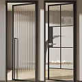 Modern Black Frame Hinged Doors With Striped And Grid Glass Design 3d model