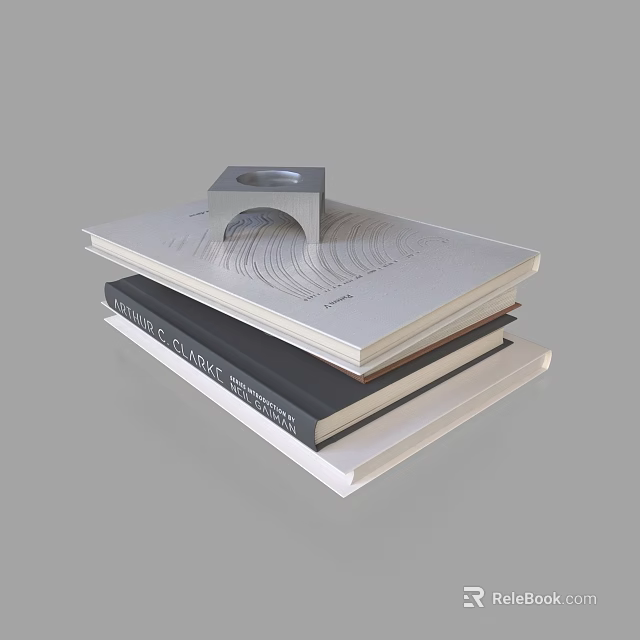 Modern Classic Books Stack With Open Top Book And Metal Ring Holder 3d model 