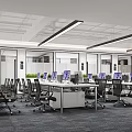 Modern Public Office Space With Desks Computers Ergonomic Chairs And Large Windows 3d model