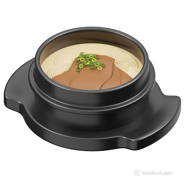 Delicious Stone Pot Rice Topped with Sliced Meat and Chopped Green Onions 3d model 