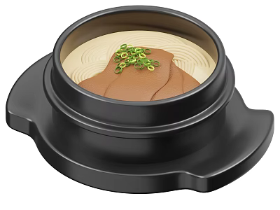 Delicious Stone Pot Rice Topped with Sliced Meat and Chopped Green Onions 3d model