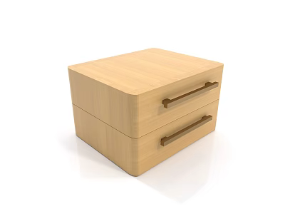 Wooden Bedside Table With Two Drawers And Metal Handles Simple Design 3d model