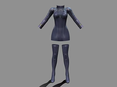 Dark Fitted Bodysuit With Front Zipper Long Sleeves And Matching Long Boots 3d model