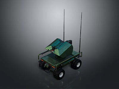 Green Wheeled Vehicle With Two Antennas And Military Communication Equipment 3d model