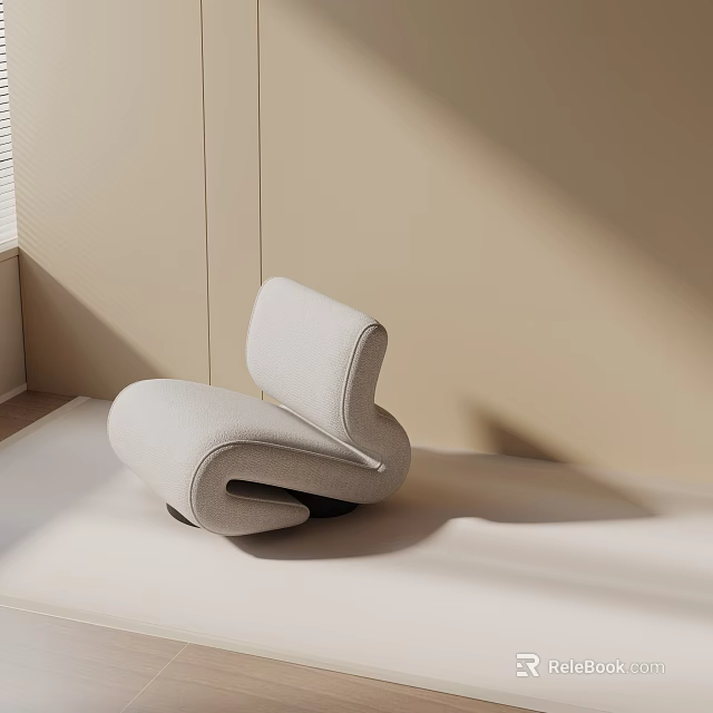 Modern Curved Accent Chair With Light Beige Fabric Upholstery In Sunlit Indoor Living Area 3d model 