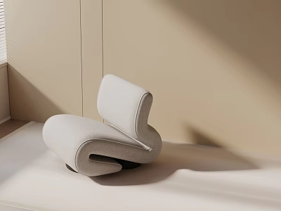 Modern Curved Accent Chair With Light Beige Fabric Upholstery In Sunlit Indoor Living Area 3d model