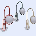 Stylish Wall Lamps In Red Green Gold With Round White Bulbs And Fan Shaped Bases