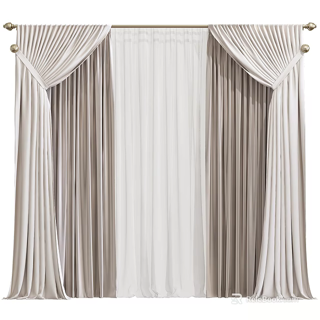 Elegant Modern Curtains With Pleated Design And Soft Beige Fabric 3d model 