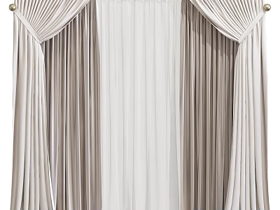 Elegant Modern Curtains With Pleated Design And Soft Beige Fabric 3d model