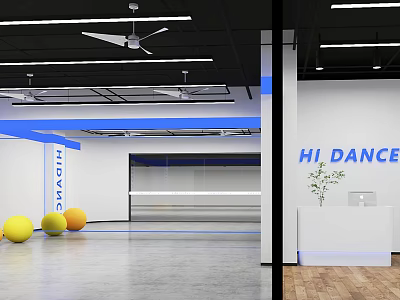Book Art Featuring HI DANCE Studio Interior With Yellow Balls And Blue Lines 3d model