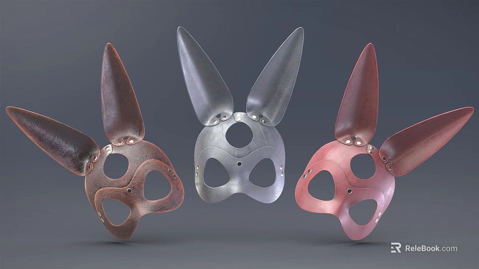 Stylish Rabbit Ear Masks In Brown Silver Pink Metallic Finish Design 3d model 