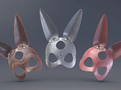 Stylish Rabbit Ear Masks In Brown Silver Pink Metallic Finish Design 3d model