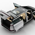 Silver Modern Car with Open Doors Light Colored Seats and Panoramic Sunroof