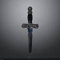 Exquisite Decorative Sword With Blue Blade Black Handle And Ornate Hilt Design