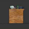 Wooden Chest With White Mug Green Cup Sunglasses Book Blue Brush Pink Lid On Mat