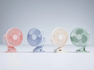Assorted Colors Portable Air Conditioning Fans with Clip Base for Desktop Use 3d model