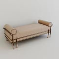 Modern Beige Sofa Bench With Upholstered Cushion Metal Frame And Cylindrical Armrests