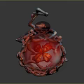 Red Decorative Sphere With Metallic Vine Design And Crystal Like Texture