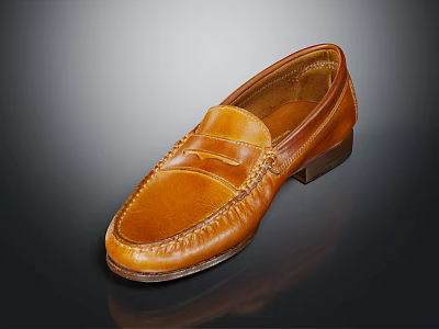 Elegant Brown Leather Loafers With Classic Stitched Details And Durable Sole 3d model